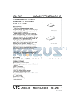 L8115 datasheet - FET BIAS CONTROLLER WITH POLARISATION SWITCH AND TONE DETECTION