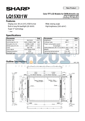 LQ15X01W datasheet - Color TFT-LCD Module for OA/Multimedia use[High brightness type](Desktop PC/Monitor)