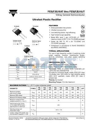 FES16FT datasheet - Ultrafast Plastic Rectifier