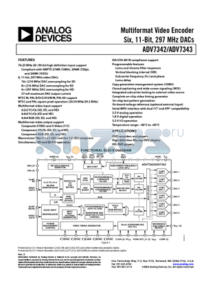 ADV7342BSTZ datasheet - Multiformat Video Encoder Six, 11-Bit, 297 MHz DACs