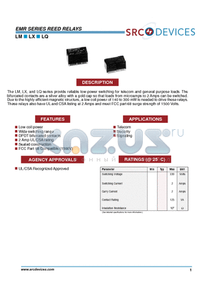 LQ52C00 datasheet - EMR SERIES REED RELAYS