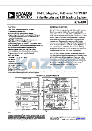 ADV7400AKSTZ-80 datasheet - 10-Bit Intergrated Multiformat SDTV/HDTV Video Decoder and RGB Graphics Digitizer