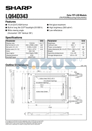 LQ64D343 datasheet - Color TFT-LCD Module(FA/POS/Measuring instruments)