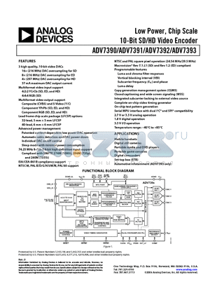 ADV7392BCPZ-REEL datasheet - Low Power, Chip Scale 10-Bit SD/HD Video Encoder