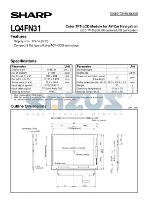 LQ4FN31 datasheet - Color TFT-LCD Module for AV/Car Navigation(LCD TV/Digital still camera/LCD camcorder)