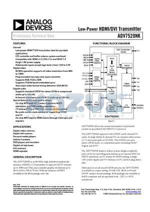 ADV7520NKBBCZRL-80 datasheet - Low-Power HDMI/DVI Transmitter