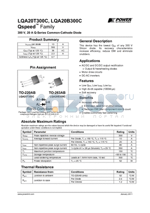 LQA20T300C datasheet - 300 V, 20 A Q-Series Common-Cathode Diode