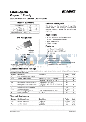 LQA60A300C datasheet - 300 V, 60 A Q-Series Common-Cathode Diode