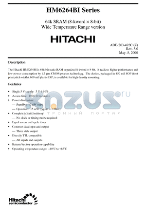 HM6264BI datasheet - 64k SRAM (8-kword x 8-bit) Wide Temperature Range version