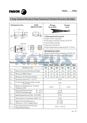 FES2A datasheet - 2 Amp. Surface Mounted Glass Passivated Ultrafast Recovery Rectifier