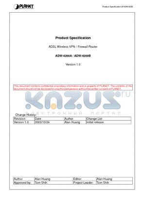 ADW-4200B datasheet - ADSL Wireless VPN / Firewall Router