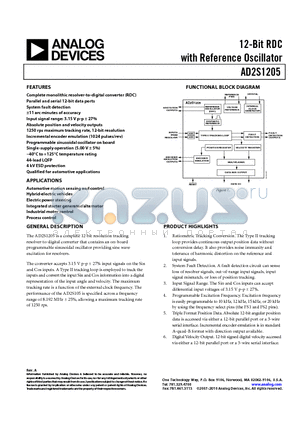 ADW71205WSTZ datasheet - 12-Bit RDC with Reference Oscillator