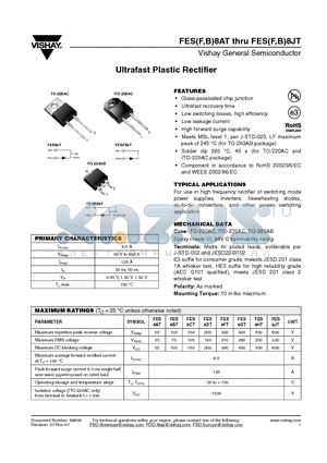 FES8FT datasheet - Ultrafast Plastic Rectifier