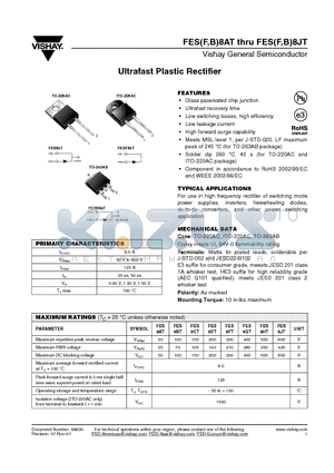 FES8JT datasheet - Ultrafast Plastic Rectifier