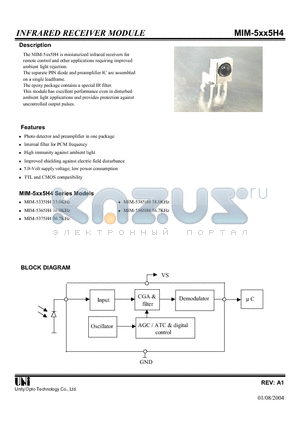 MIM-5335H4 datasheet - INFRARED RECEIVER MODULE