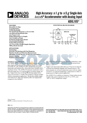 ADXL105JQC datasheet - High Accuracy 61 g to 65 g Single Axis iMEMS Accelerometer with Analog Input