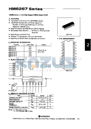 HM6267P-35 datasheet - 16384-word x 1-bit High Speed CMOS Static RAM