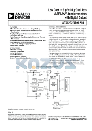 ADXL202AQC datasheet - Low Cost -2 g/-10 g Dual Axis iMEMS Accelerometers with Digital Output
