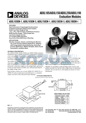 ADXL150EM-1 datasheet - ADXL105/ADXL150/ADXL250/ADXL190 Evaluation Modules