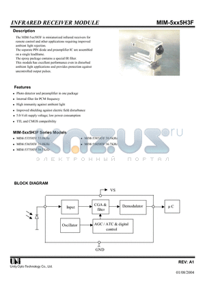 MIM-5365H3F datasheet - INFRARED RECEIVER MODULE