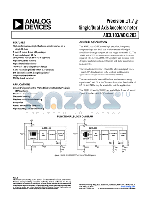 ADXL203 datasheet - Precision a1.7 g Single/Dual Axis Accelerometer