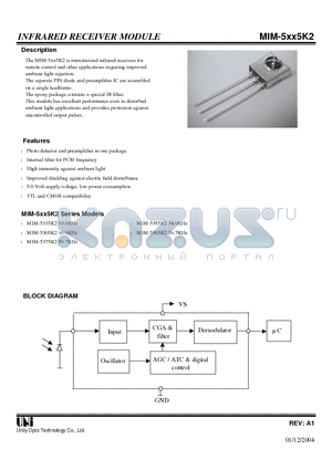 MIM-5365K2 datasheet - INFRARED RECEIVER MODULE