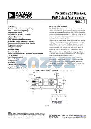 ADXL212AEZ datasheet - Precision a2 g Dual Axis, PWM Output Accelerometer