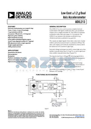 ADXL213 datasheet - Low Cost 1.2 g Dual Axis Accelerometer