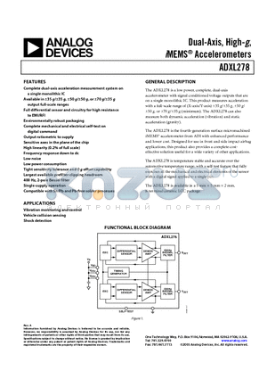 ADXL278 datasheet - Dual-Axis, High-g, MEMS Accelerometers