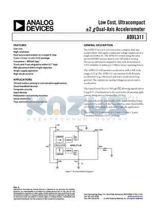 ADXL311JE datasheet - Low Cost, Ultracompact a2 g Dual-Axis Accelerometer