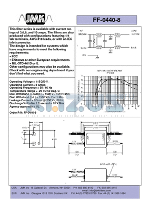 FF-0440-8 datasheet - This filter series is available with current ratings of 3,6,8, and 10 amps