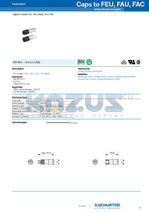 FEU datasheet - Caps to Holder FEU, FEU (Med), FAU, FAC