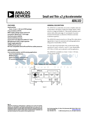 ADXL322 datasheet - Small and Thin -2 g Accelerometer