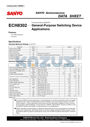 ECH8302 datasheet - P-Channel Silicon MOSFET General-Purpose Switching Device