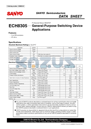 ECH8305 datasheet - P-Channel Silicon MOSFET General-Purpose Switching Device