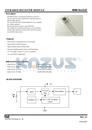 MIM-5383J2 datasheet - INFRARED RECEIVER MODULE