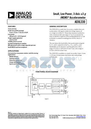 ADXL330 datasheet - Small, Low Power, 3-Axis a3 g i MEMS Accelerometer