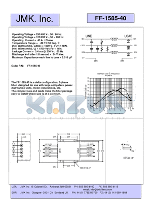 FF-1585-40 datasheet - Operating Voltage = 250/480 V~, 50 / 60 Hz Operating Voltage = 125/208 V~, 50 - 400 Hz
