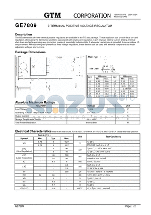GE7809 datasheet - 3-TERMINAL POSITIVE VOLTAGE REGULATOR