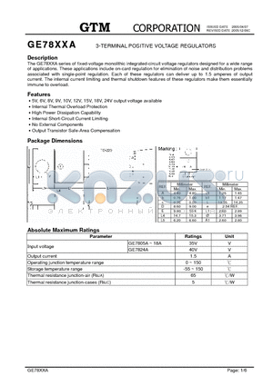 GE7818A datasheet - 3-TERMINAL POSITIVE VOLTAGE REGULATORS