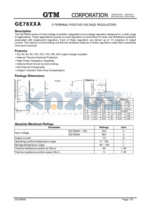 GE78XXA datasheet - 3-TERMINAL POSITIVE VOLTAGE REGULATORS