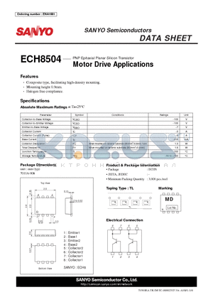 ECH8504 datasheet - PNP Epitaxial Planar Silicon Transistor Motor Drive Applications