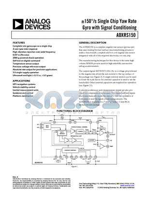 ADXRS150 datasheet - a150`/s Single Chip Yaw Rate Gyro with Signal Conditioning
