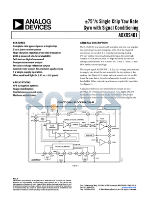 ADXRS401 datasheet - -75/s Single Chip Yaw Rate Gyro with Signal Conditioning
