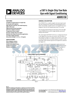 ADXRS150ABG-REEL datasheet - a150`/s Single Chip Yaw Rate Gyro with Signal Conditioning