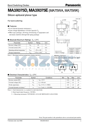 MA75WA datasheet - Silicon epitaxial planar type For band switching