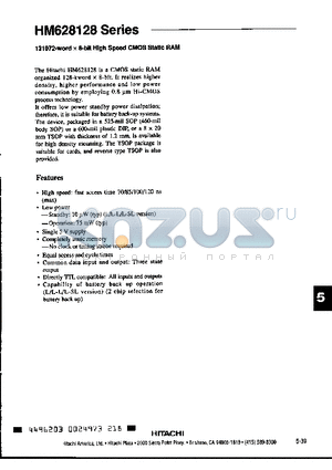 HM628128LFP-8 datasheet - 131072-word x 8-bit High Speed CMOS Static RAM