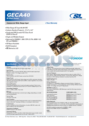 GECA40-5G datasheet - Wide-Range AC Input 90-264 VAC