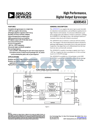 ADXRS453BEYZ datasheet - High Performance , Digital Output Gyroscope