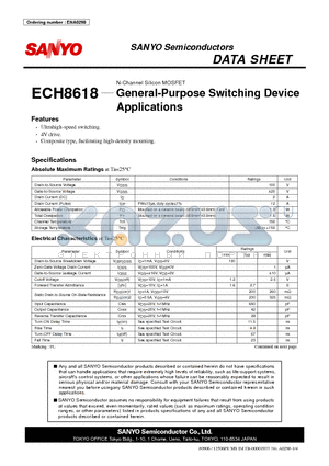 ECH8618 datasheet - N-Channel Silicon MOSFET General-Purpose Switching Device